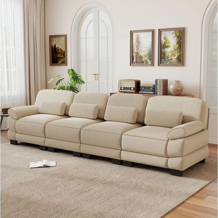 DESVIAE Sofa Beige aus Cord – 336x88,5x94 cm – Lendenkissen, modulare Elemente – Bild 1
