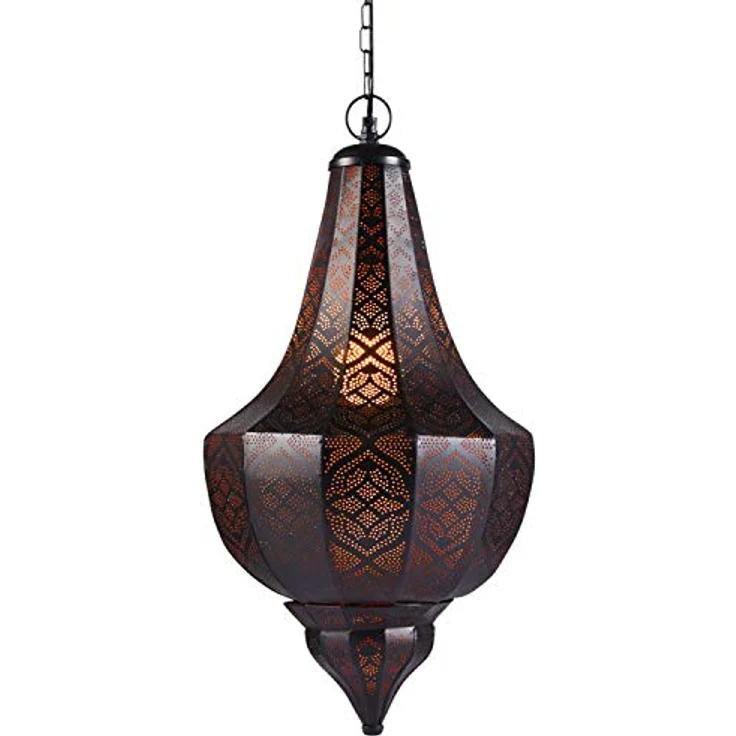 Marrakesch Orient & Mediterran Interior Orientalische Pendelleuchte Kanita, Schwarz Kupferfarben, 50cm, E27 Fassung, marokkanisches Design für romantisches Licht in Wohnzimmer, Küche oder über Esstisch – Bild 2
