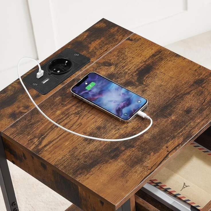 HOOBRO Nachttisch mit Ladestation USB-Anschlüssen Schublade Ablage – Bild 4