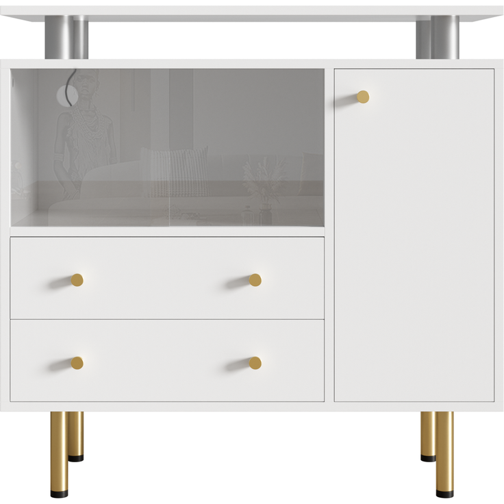 DESVIAE Sideboard mit LED-Beleuchtung und Glastüren 80x80x35 cm Spanplatte Weiß – Bild 8