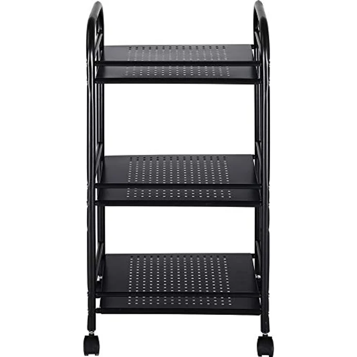 BAKAJI Werkzeugwagen aus Metall für Bad Küche oder Friseurkommode mit 4 Rädern, 3 Ablagen, 40 x 35 x 75 cm, Multifunktion 3 Stufen (schwarz) – Bild 5