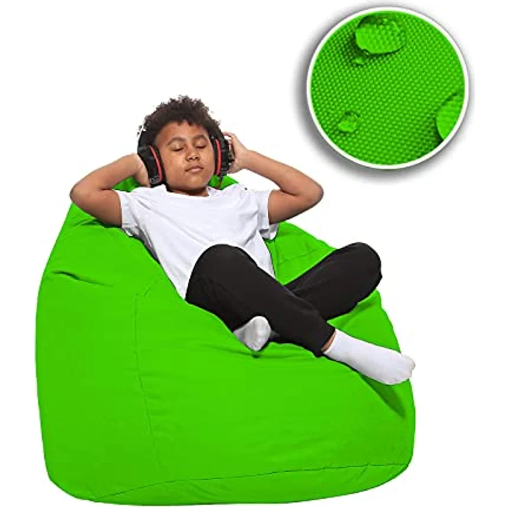HomeIdeal - Sitzsack XXL Bodenkissen für Erwachsene & Kinder - Geeignet für Gaming oder Entspannen - Indoor wie Outdoor da er Wasserfest ist - mit EPS Perlen, Farbe:Neongrün, Größe:XXL – Bild 9