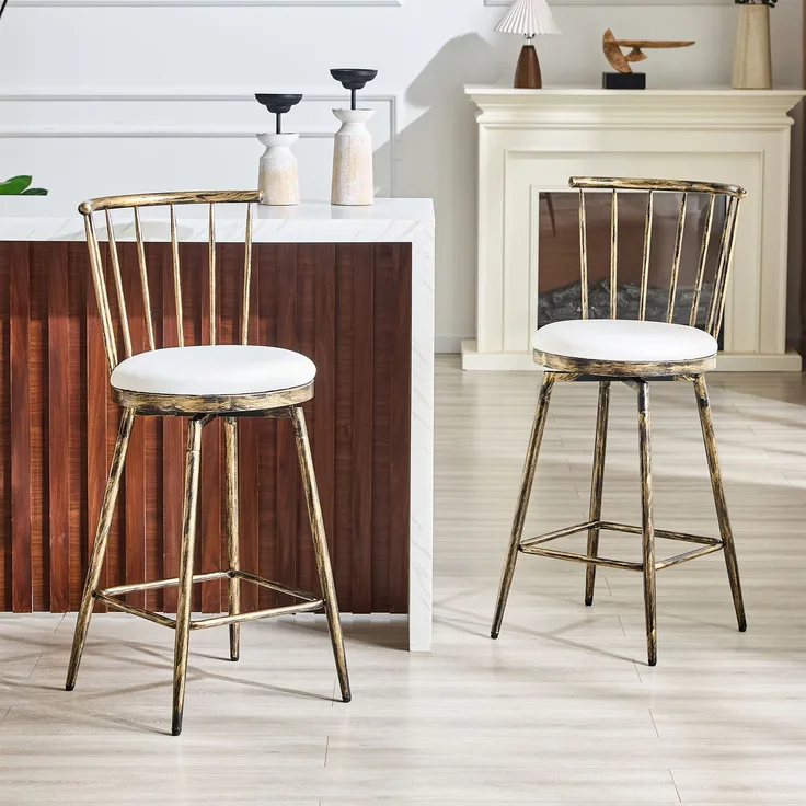 Moderner Metall-Barhocker im Windsor-Stil mit gepolstertem Sitz für Kücheninseln, Bars, Restaurants; Barhocker im Industrial-Stil in Barhöhe; Vintage- und Minimalismus-Stil--Braun + Weiß--96x39x39cm--YOUDENOVA