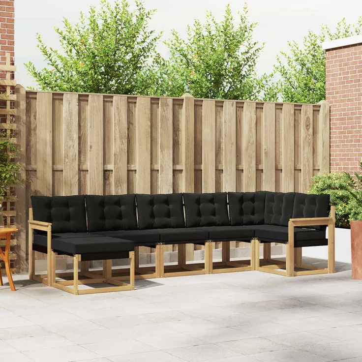vidaXL Outdoor-Sofagarnitur mit Kissen 7 pcs Weiß und Schwarz 3389686