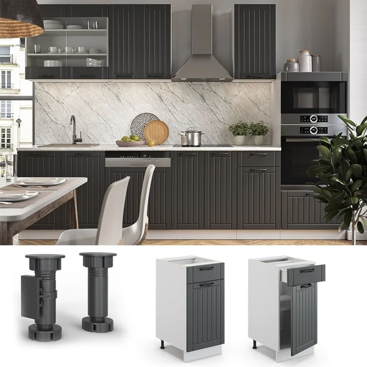 Küchenunterschrank Fame-Line Anthrazit Landhaus 40 cm ohne Arbeitsplatte Vicco – Bild 2