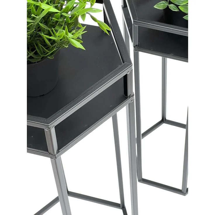 DanDiBo Blumenhocker Metall Schwarz 6eck Blumenständer Beistelltisch 96453 2er Set Pflanzenständer Blumensäule Modern Pflanzenhocker – Bild 3