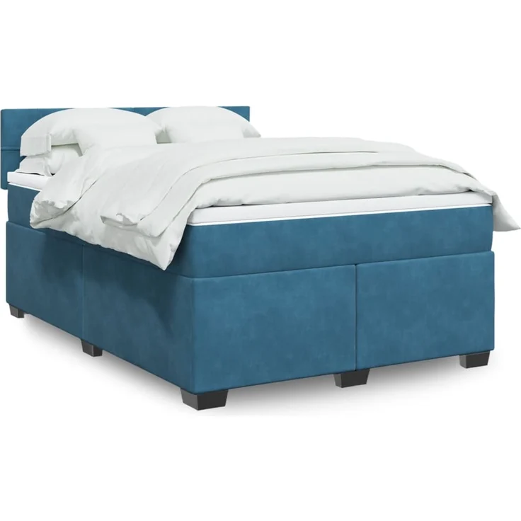 vidaXL Boxspringbett mit Matratze Blau 160x200 cm Samt 3286358 – Bild 1