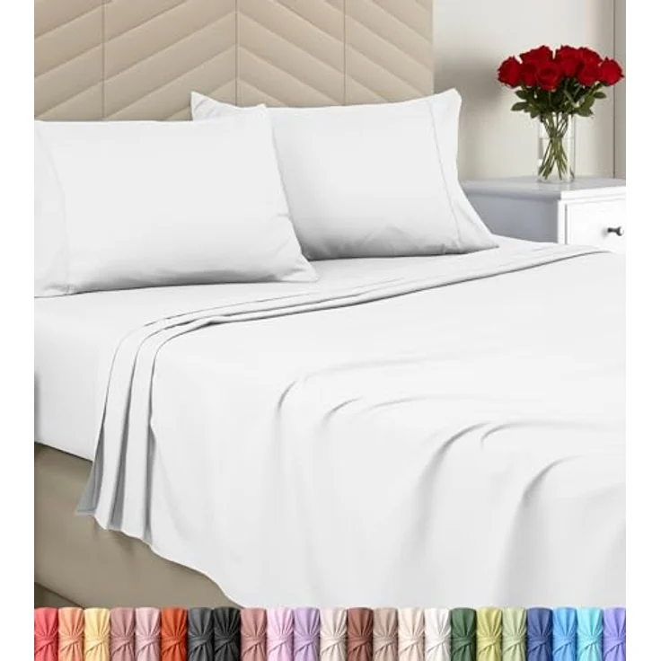 Utopia Bedding Bettwäscheset, gebürstete Mikrofaser, weiche Bettlaken für großes Bett, enthält 1 Bettbezug, 1 Spannbetttuch und 2 Kissenbezüge, tiefer Umschlag, Weiß – Bild 2