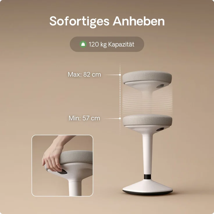 Ergonomischer Balancehocker Desktronic – Höhenverstellbarer Stehhocker für Homeoffice & Stehschreibtisch, Aktivsitz-Hocker mit Wippfunktion, rutschfester Standfuß – Grau – Bild 7