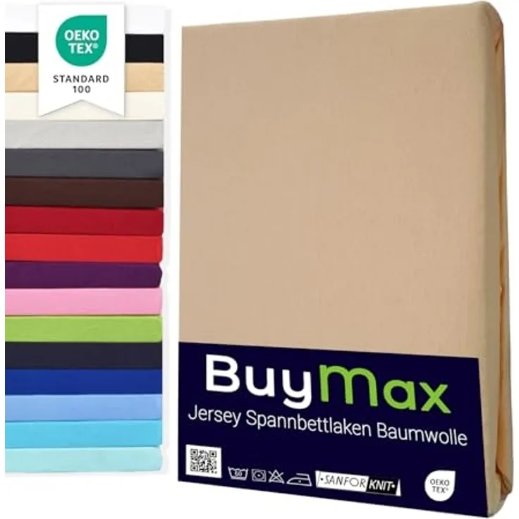 Buymax® Spannbettlaken 60x120 cm Baumwolle 100% Kinderbett Spannbetttuch Baby Bettlaken Jersey, Matratzenhöhe bis 15 cm, Farbe Sand