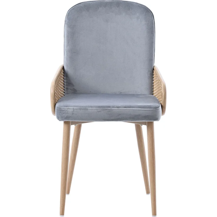 Esszimmerstuhl aus Samt, 4er-Set, Rattan-Design, Wohnzimmer, Schlafzimmer, Mit vier Metallbeinen (Holzmaserungseffekt), Grau – Bild 6