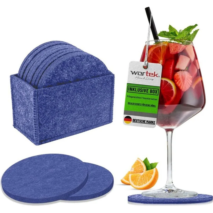 wortek Getränkeuntersetzer Filz-Untersetzer Rund für Gläser 10er Set + Box, Zubehör für Tisch & Gläser, Set, 10-tlg, waschbare Getränke Glasuntersetzer Gläser, Tischuntersetzer Filz 10 cm – Bild 1