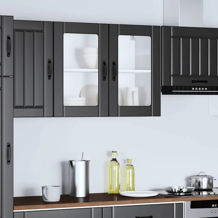 vidaXL Küchen-Hängeschrank mit Glastür Lucca Schwarz Holzwerkstoff 853848 – Bild 3