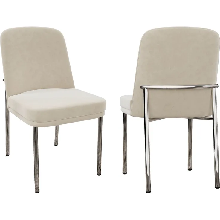 Merax Esszimmerstuhl (Set, 2 St), 2er Set Polsterstühle Küchenstuhl Samt Beige, silberne Metallbeine