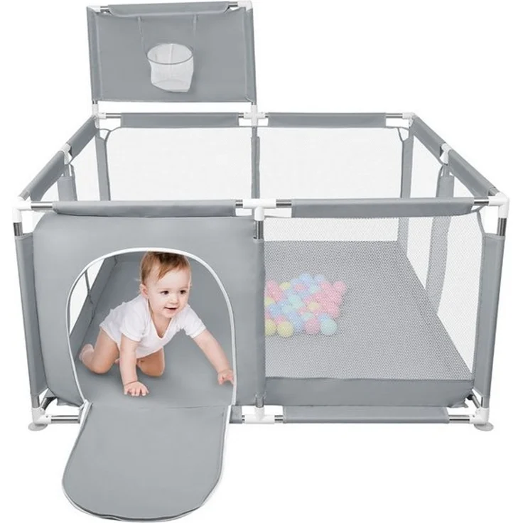 JEOBEST Laufstall Laufstall Baby 126x66 cm Laufgitter baby Kinder laufgitter, Sicherer Spielbereich - mit Basketball-Netz und 50 Ozeanbälle – Bild 4