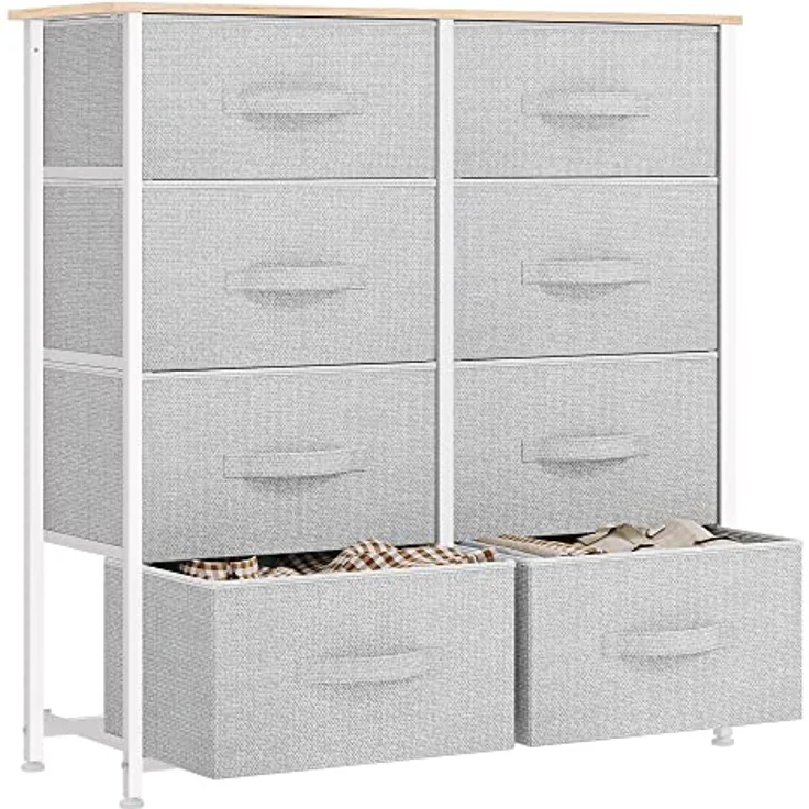 YITAHOME kommode mit Schubladen, Schrank mit 8 Schubladen aus Stoff, Aufbewahrungskommode Modernen Stil für Schlafzimmer, Wohnzimmer,Flur, Hellgrau Aufbewahrungsschrank – Bild 2