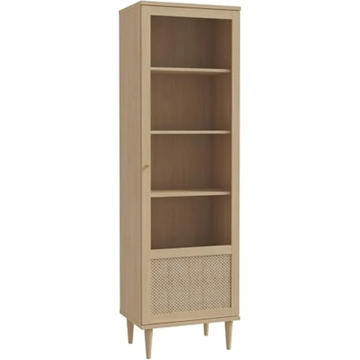 Forte CALASETTA Vitrine 60, Boho-Vitrinenschrank mit Rattangeflecht, 1-türig, Holzwerkstoff, Elegancia Eiche | Technorattan, 60,4 cm breit x 198,5 cm hoch x 41,4 cm tief – Bild 5