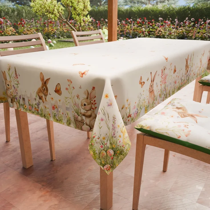 Petti Artigiani Italiani - Tischdecke für Ostern, schmutzabweisend, quadratisch, für die Küche, Design Garten, 4 Plätze (140x140 cm), 100% Made in Italy