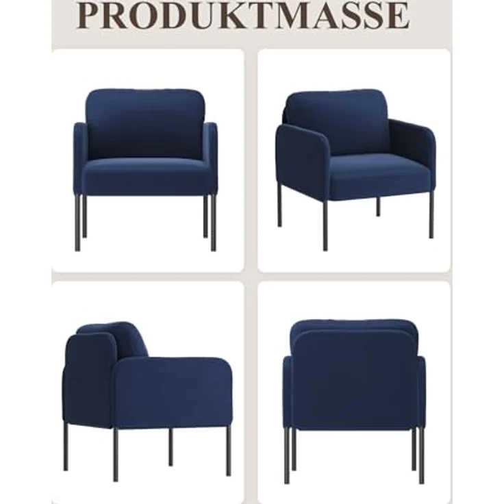 COLAMY Gepolsterter Ohrensessel 2er Set aus Samt – Moderner Lounge-Sessel mit weicher Rückenlehne, Komfortabler Sessel für Wohnzimmer, Schlafzimmer, Apartment & Leseecke, Blau – Bild 10