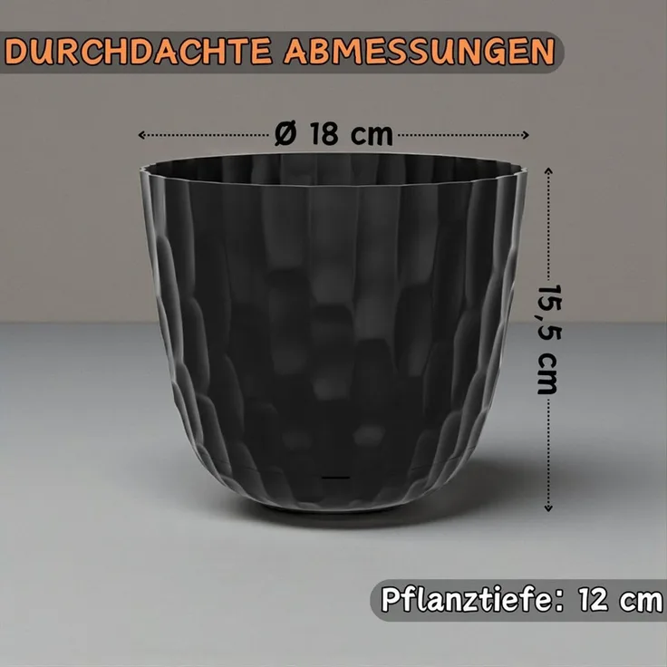 Engelland Blumentopf Pflanztopf mit Untersetzer & Bewässerungssystem (Vorteils-Set, 1 St, robuster PP-Kunststoff), Übertopf, Hammerschlag-Optik, Innen- & Außen, Wasserspeicher, rund