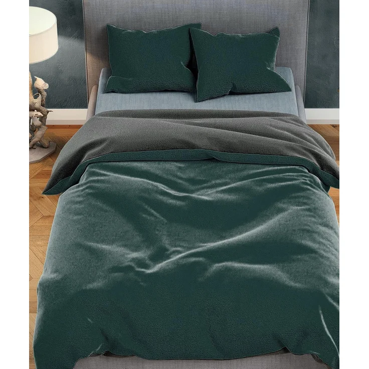 Moderne Plüschbettwäsche mit Reißverschluss - einfarbig, wendbar & warmhaltend Grün 200x220cm + 2x 80x80cm Kissenbezug – Bild 1