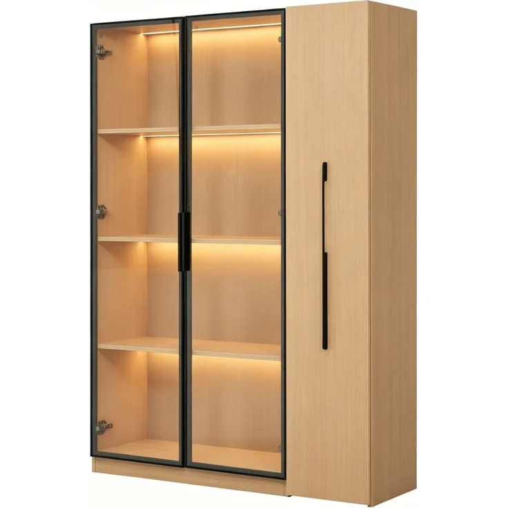 ZUBALIYA Multifunktionsschrank 110,5×35×160cm-Vitrine mit Glastür und LED, Seitenauszug, Rollschrank - Hochschrank im modernen Stil, Vitrine,Esszimmerschrank,Bücherregal, Badezimmerschrä – Bild 12