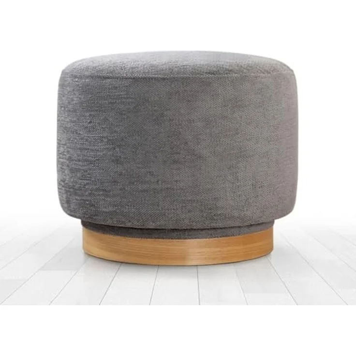 Atelier Del Sofa Stylish Grey Pouffe, 100% Cotton, 360° Rotatable, 6 cm Sponge, Oak Wood Legs, 55 x 55 x 43 cm | Perfect for Modern Living Rooms & Bedrooms – Bild 6