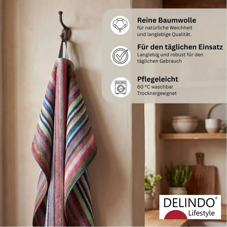 Delindo Lifestyle Geschirrtuch, Grubentuch aus Baumwolle, (5er Set, bunt gestreift ca. 50x90 cm) – Bild 3
