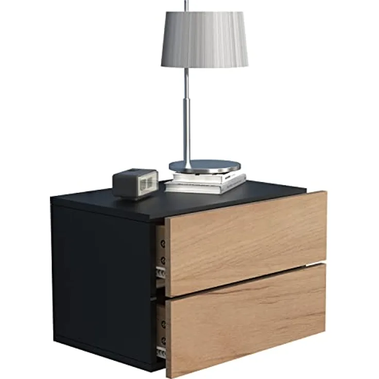 MID.YOU Nachtschrank, Schwarz, hängend, mit 2 Schubladen, Eiche, 45x30x32 cm