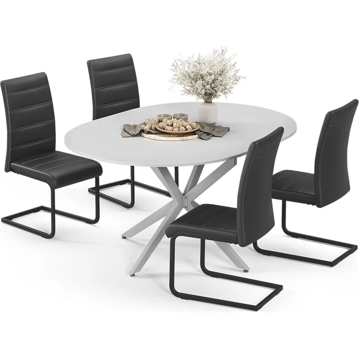 Esstisch-Set Loyd Weiß/Grau 120 x 120 cm mit 4 Esszimmerstühlen, Schwarz Vicco – Bild 6