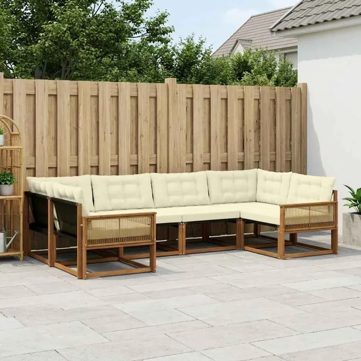 vidaXL Outdoor-Sofagarnitur 6 stk. 6-Sitzer Natur und Creme 3381650