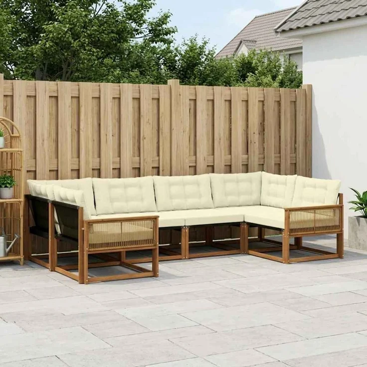vidaXL Outdoor-Sofagarnitur 6 stk. 6-Sitzer Natur und Creme 3381650 – Bild 1