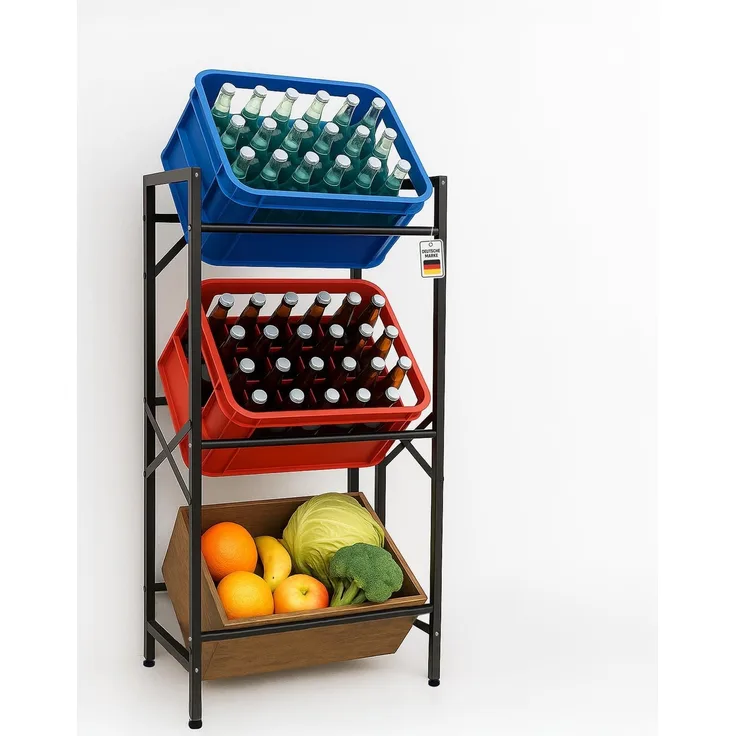 Roxlin Ablageregal Getränkekistenregal für 3/6 Kisten – Metallregal mit Ablage 300 kg, 3-tlg.