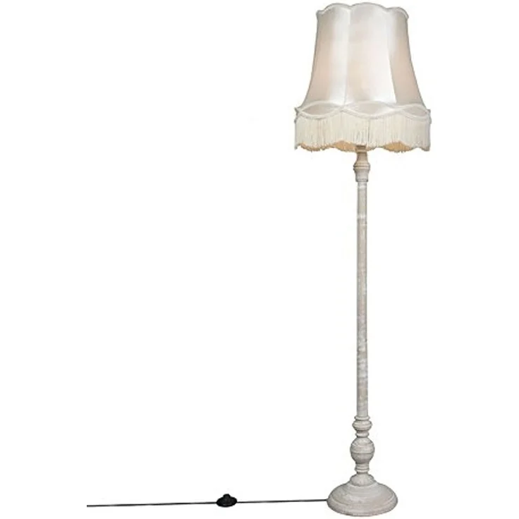 Qazqa Stehlampe Classico, ohne Leuchtmittel, E27, Crème, Retro, Holz, 1-flammig – Bild 1