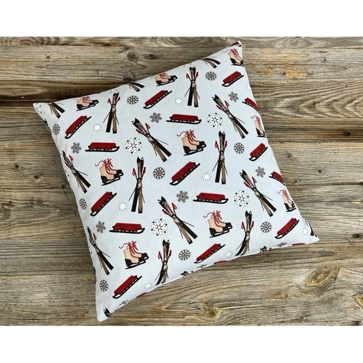 matches21 HOME & HOBBY Kissenbezüge Kissen-Bezug 46x46 cm Ski Winter Weihnachten weiß, (1 Stück), Wohnzimmer Kissen-Hülle als Deko-Kissen Zier-Kissen Sofa-Kissen