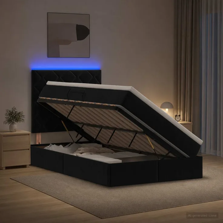 vidaXL LED-Speicherbett mit Matratze Schwarz 120 x 200 cm Samt 3460184