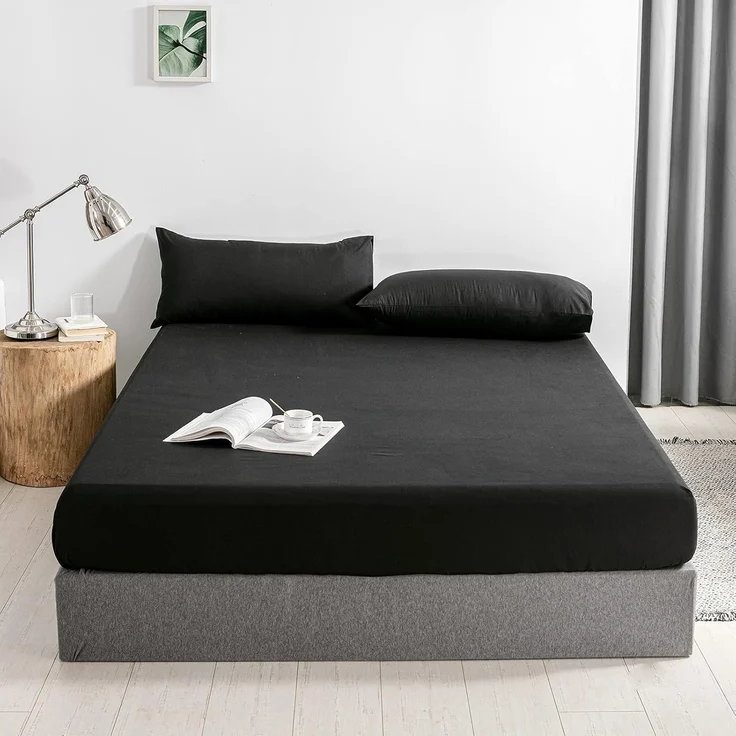 Good Nite Spannbettlaken 140x200 cm Schwarz Polyester Bettlaken 30cm Extra Tiefe Taschenlaken Spannbetttuch Weich und atmungsaktiv Maschinenwaschbar – Bild 1
