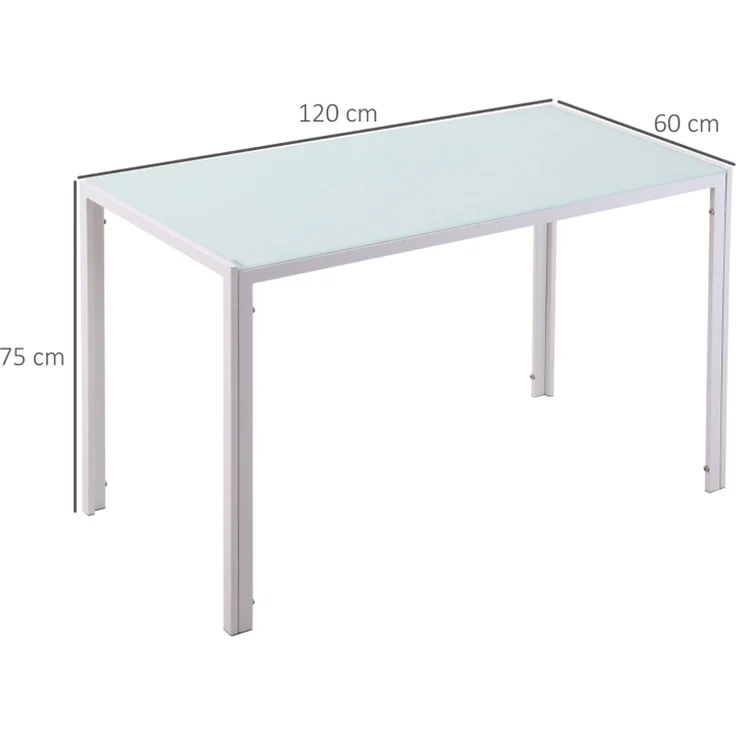 Esstisch 120 x 60 x 75 cm, rechteckig, gehärtetes Glas & Metallgestell, Weiß – Bild 5