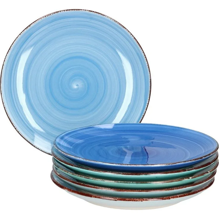 6er Blue Frühstücks/Dessert/Gebäckteller Mediterran Ø18,5cm Teller 6 Blautöne Meer/Ozean