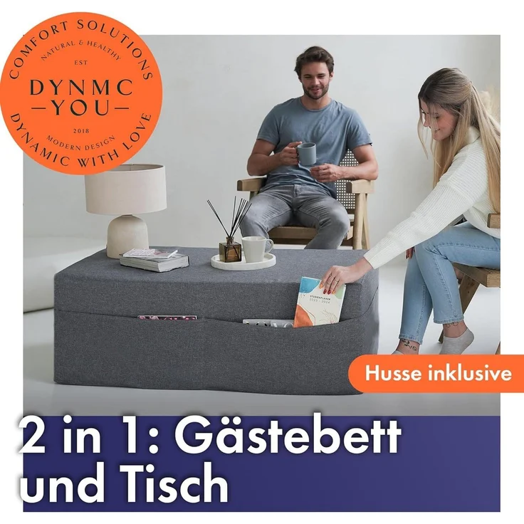 DYNMC you Klappmatratze 120 x 195 x 14 cm - Gästematratze Klappbar für 2 Mittel Hart H3 - Test SEHR GUT - Gästebett Klappbar mit Husse - Faltmatratze Oeko TEX Standard - Bodenmatratze – Bild 3