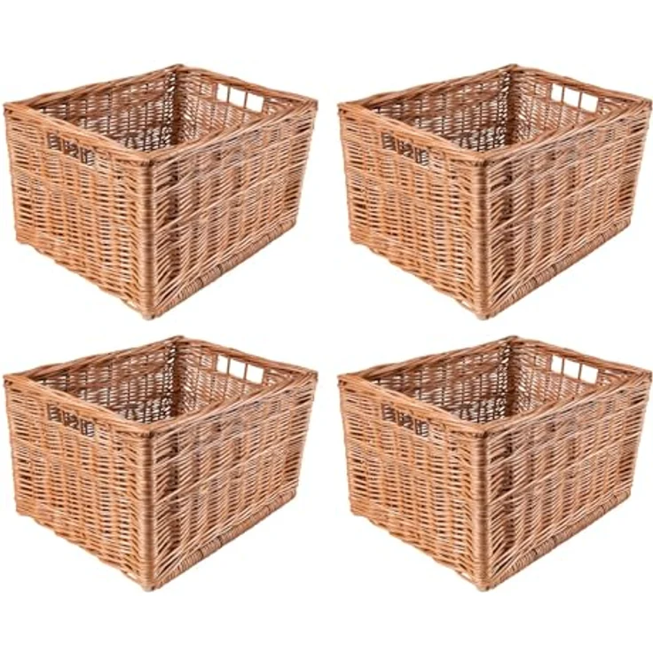 Creative Home Holzkiste Weidenkorb Aufbewahrungskorb, Handgeflochten, Haltbar (4 St), Korb Geflochten Naturkorb mit Griffen Aufbewahrung – Bild 2
