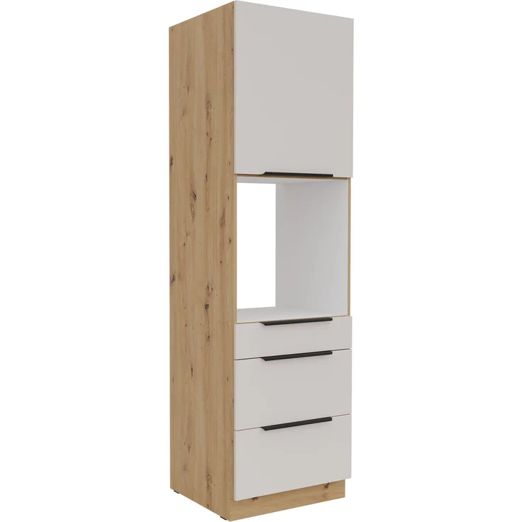 Küchen Hochschrank 60 cm SOLANO Kaschmir beige + Eiche Artisan matt Küchenzeile Küchenblock Küche – Bild 6