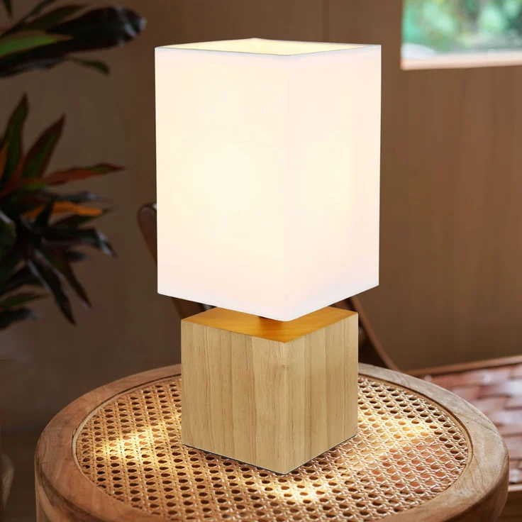 RGB LED Tischleuchte, Holz natur, Textil weiß, H 30 cm – Bild 4