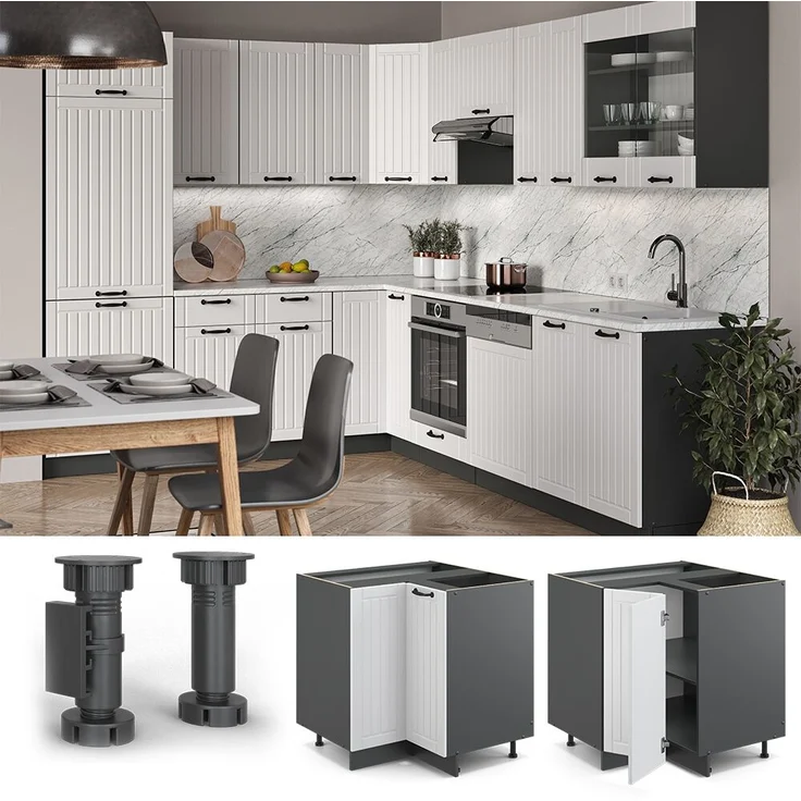 Eckunterschrank Fame-Line Weiß Landhaus 80.5 cm ohne Arbeitsplatte Vicco – Bild 2