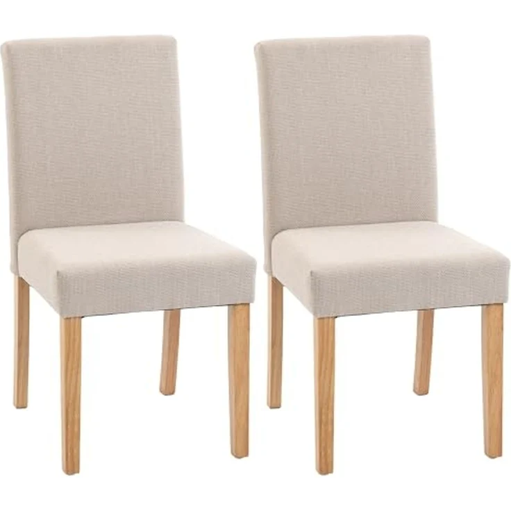 HOMCOM Esszimmerstühle 2er Set Rückenlehne Leinenoptik Essstuhl Cremeweiß | Küchenstuhl, Moderner Polsterstuhl, Kautschukholzbeinen, für Esstisch, Wohnzimmer, Esszimmer – Bild 1