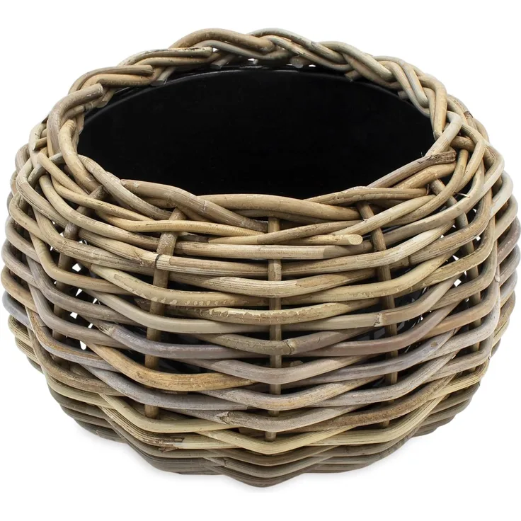 Spetebo Blumentopf Rattan Pflanztopf mit Kunststoff Einsatz (Anzahl, 1 St, Stück), mit 100 % wasserdichtem Innenkübel