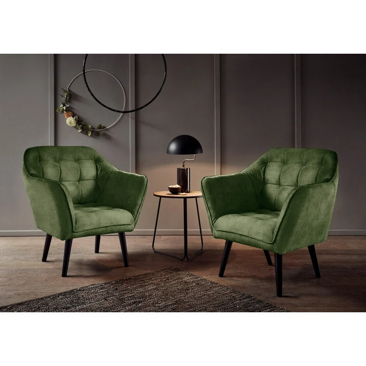 MAX Loungesessel mit Armlehnen, Winter Moss - Bequemer Sessel gepolstert mit schwarzen Massivholz Füßen für Esszimmer & Wohnzimmer - 84 x 87 x 70 cm (B/H/T) – Bild 3
