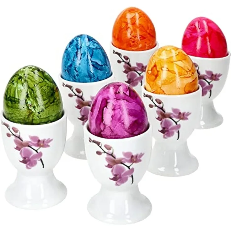 6er Set Kyoto Eierbecher 6 Personen lilafarbene Orchideen - 6 x Eierbecher
