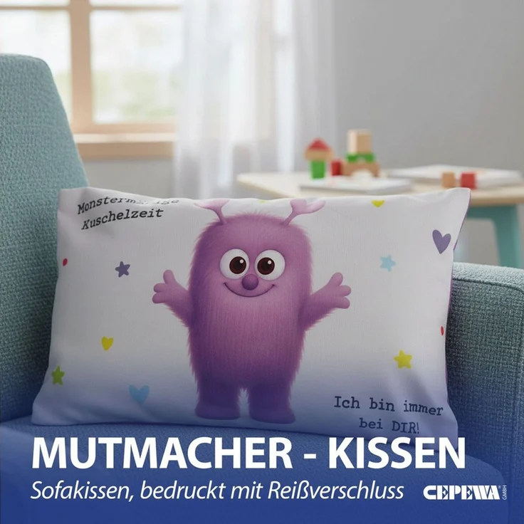CEPEWA Dekokissen Mini Kissen Mutmacher 4er Set 12x12cm 40g Füllung einseitig bedruckt – Bild 3