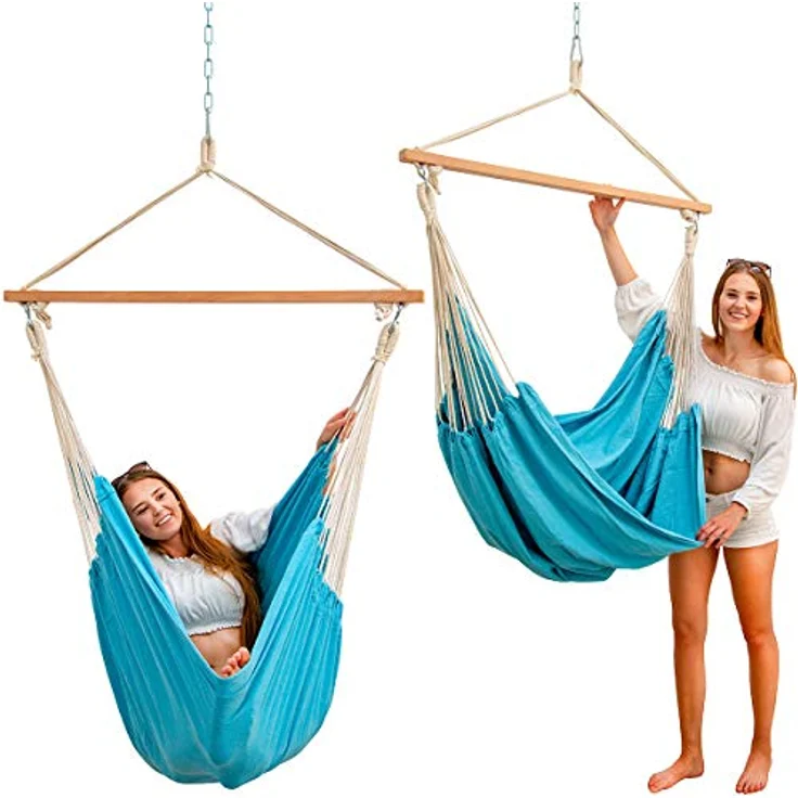 AMANKA XXL-Hängesessel 185 x 130 cm, bis 150 kg belastbar, hautfreundlicher Baumwollstoff, türkis – Bild 5